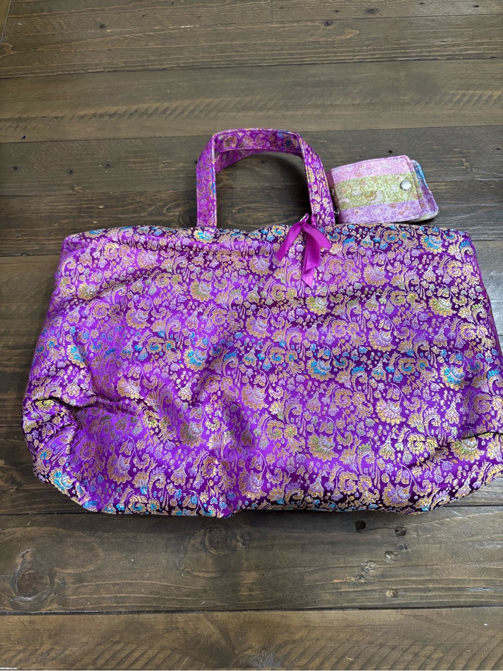 Purple Brocade Cosmetics/Toiletry Bag with Gold Accents